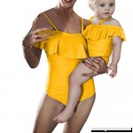 Mom and Daughter Swimwear High Waisted Bikini Off Shoulder Ruffles Solid Summer Swimsuit Set one-Piece Bathing Suits Yellow-baby B07NB2RSJP